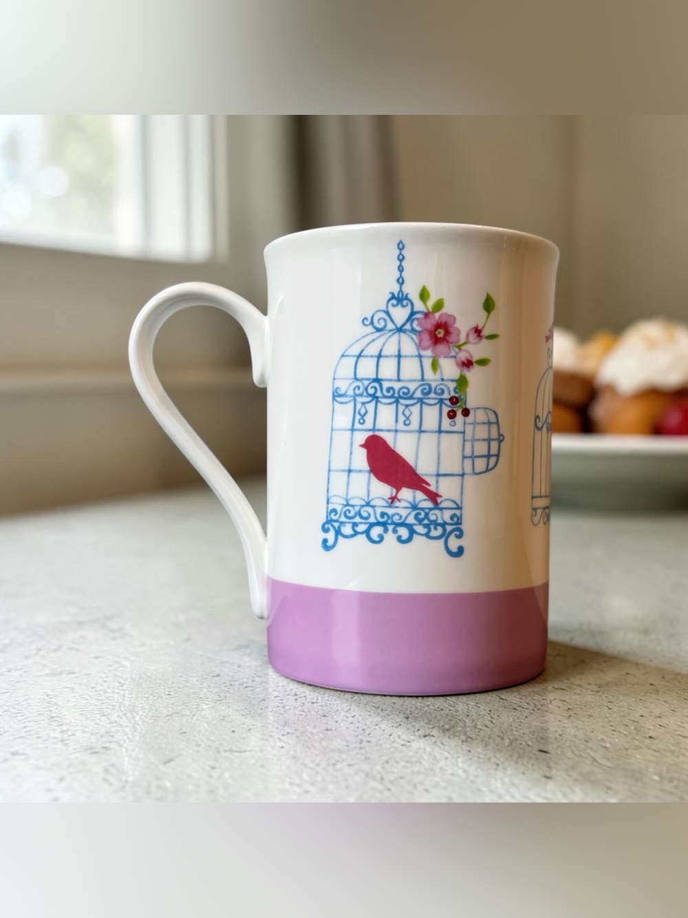 McIntosh Bird Cage Coffee Mug Tea Cup Pastel Purple | Fine Bone China